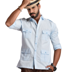 Men's Rajputana Hunting Styled Sky Blue Shirt | Regal Outdoor Wear